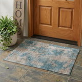 2' X 3' Teal and Taupe Abstract Washable Non Skid Indoor Outdoor Area Rug