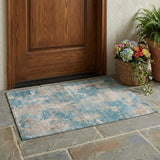 3' X 5' Teal and Taupe Abstract Washable Non Skid Indoor Outdoor Area Rug