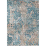 3' X 5' Teal and Taupe Abstract Washable Non Skid Indoor Outdoor Area Rug