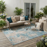 5' X 8' Teal and Taupe Abstract Washable Non Skid Indoor Outdoor Area Rug
