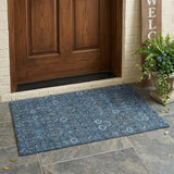 3' X 5' Blue And Black Floral Washable Indoor Outdoor Area Rug
