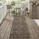 8' Runner Chocolate Floral Washable Non Skid Indoor Outdoor Runner Rug