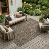 8' X 10' Chocolate Floral Washable Non Skid Indoor Outdoor Area Rug