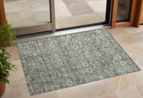 2' X 3' Cream and Tan Floral Washable Non Skid Indoor Outdoor Area Rug