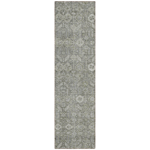 8' Runner Cream and Tan Floral Washable Non Skid Indoor Outdoor Runner Rug
