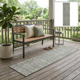 8' Runner Cream and Tan Floral Washable Non Skid Indoor Outdoor Runner Rug