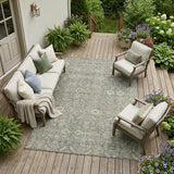8' X 10' Cream and Tan Floral Washable Non Skid Indoor Outdoor Area Rug