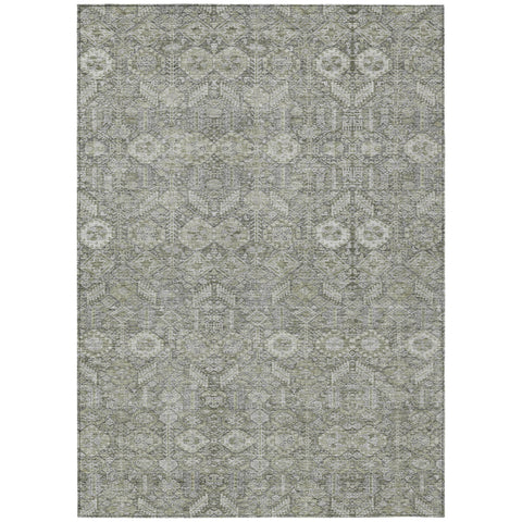 8' X 10' Cream and Tan Floral Washable Non Skid Indoor Outdoor Area Rug