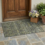 2' X 3' Blue and Green Floral Washable Non Skid Indoor Outdoor Area Rug