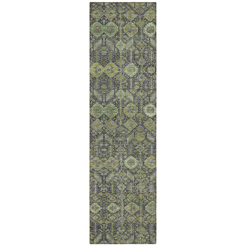 8' Blue And Green Floral Washable Indoor Outdoor Runner Rug