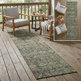 8' Blue And Green Floral Washable Indoor Outdoor Runner Rug