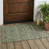 3' X 5' Blue and Green Floral Washable Non Skid Indoor Outdoor Area Rug