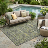 5' X 8' Blue and Green Floral Washable Non Skid Indoor Outdoor Area Rug