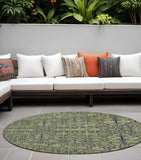 8' Round Blue and Green Round Floral Washable Non Skid Indoor Outdoor Area Rug
