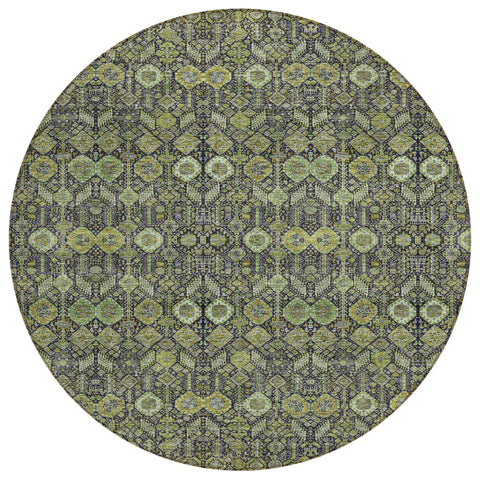 8' Round Blue and Green Round Floral Washable Non Skid Indoor Outdoor Area Rug