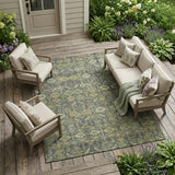 8' X 10' Blue and Green Floral Washable Non Skid Indoor Outdoor Area Rug