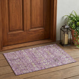 2' X 3' Lavender and Ivory Floral Washable Non Skid Indoor Outdoor Area Rug