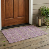 3' X 5' Lavender and Ivory Floral Washable Non Skid Indoor Outdoor Area Rug