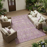 8' X 10' Lavender and Ivory Floral Washable Non Skid Indoor Outdoor Area Rug