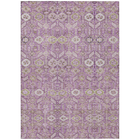 8' X 10' Lavender and Ivory Floral Washable Non Skid Indoor Outdoor Area Rug