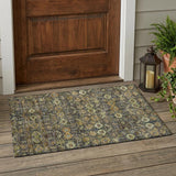 2' X 3' Blue and Orange Floral Washable Non Skid Indoor Outdoor Area Rug