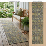 8' Runner Blue and Orange Floral Washable Non Skid Indoor Outdoor Runner Rug
