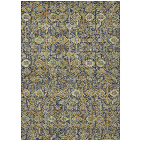 3' X 5' Blue and Orange Floral Washable Non Skid Indoor Outdoor Area Rug