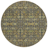 8' Round Blue and Orange Round Floral Washable Non Skid Indoor Outdoor Area Rug