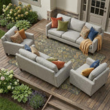 8' X 10' Blue and Orange Floral Washable Non Skid Indoor Outdoor Area Rug