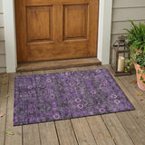 2' X 3' Purple and Green Floral Washable Non Skid Indoor Outdoor Area Rug