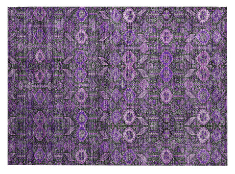 2' X 3' Purple and Green Floral Washable Non Skid Indoor Outdoor Area Rug