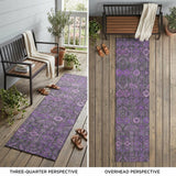 8' Purple And Green Floral Washable Indoor Outdoor Runner Rug