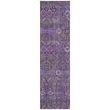 8' Purple And Green Floral Washable Indoor Outdoor Runner Rug