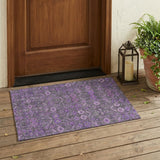 3' X 5' Purple And Green Floral Washable Indoor Outdoor Area Rug