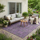 5' X 8' Purple And Green Floral Washable Indoor Outdoor Area Rug