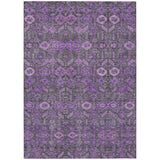 5' X 8' Purple And Green Floral Washable Indoor Outdoor Area Rug