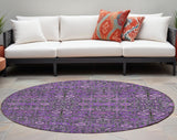 8' Round Purple and Green Round Floral Washable Non Skid Indoor Outdoor Area Rug