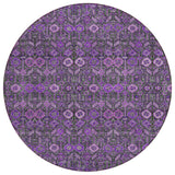 8' Round Purple and Green Round Floral Washable Non Skid Indoor Outdoor Area Rug