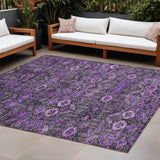 8' X 10' Purple and Green Floral Washable Non Skid Indoor Outdoor Area Rug