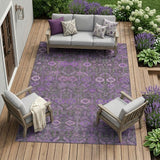 8' X 10' Purple and Green Floral Washable Non Skid Indoor Outdoor Area Rug