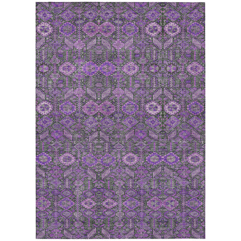 8' X 10' Purple and Green Floral Washable Non Skid Indoor Outdoor Area Rug