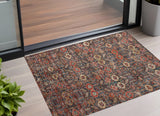 2' X 3' Red and Dark Blue Floral Washable Non Skid Indoor Outdoor Area Rug