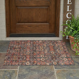 2' X 3' Red and Dark Blue Floral Washable Non Skid Indoor Outdoor Area Rug