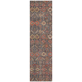 8' Runner Red and Dark Blue Floral Washable Non Skid Indoor Outdoor Runner Rug