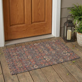 3' X 5' Red and Dark Blue Floral Washable Non Skid Indoor Outdoor Area Rug