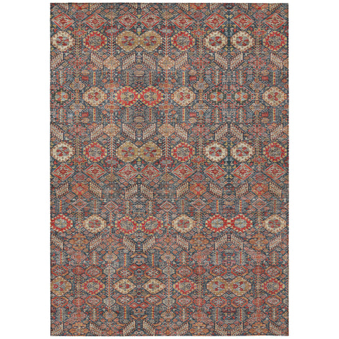 3' X 5' Red and Dark Blue Floral Washable Non Skid Indoor Outdoor Area Rug