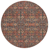 8' Round Red and Dark Blue Round Floral Washable Non Skid Indoor Outdoor Area Rug