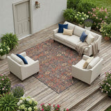 8' X 10' Red And Dark Blue Floral Washable Indoor Outdoor Area Rug
