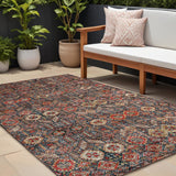8' X 10' Red And Dark Blue Floral Washable Indoor Outdoor Area Rug