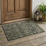 2' X 3' Moss Green and Gray Floral Washable Non Skid Indoor Outdoor Area Rug